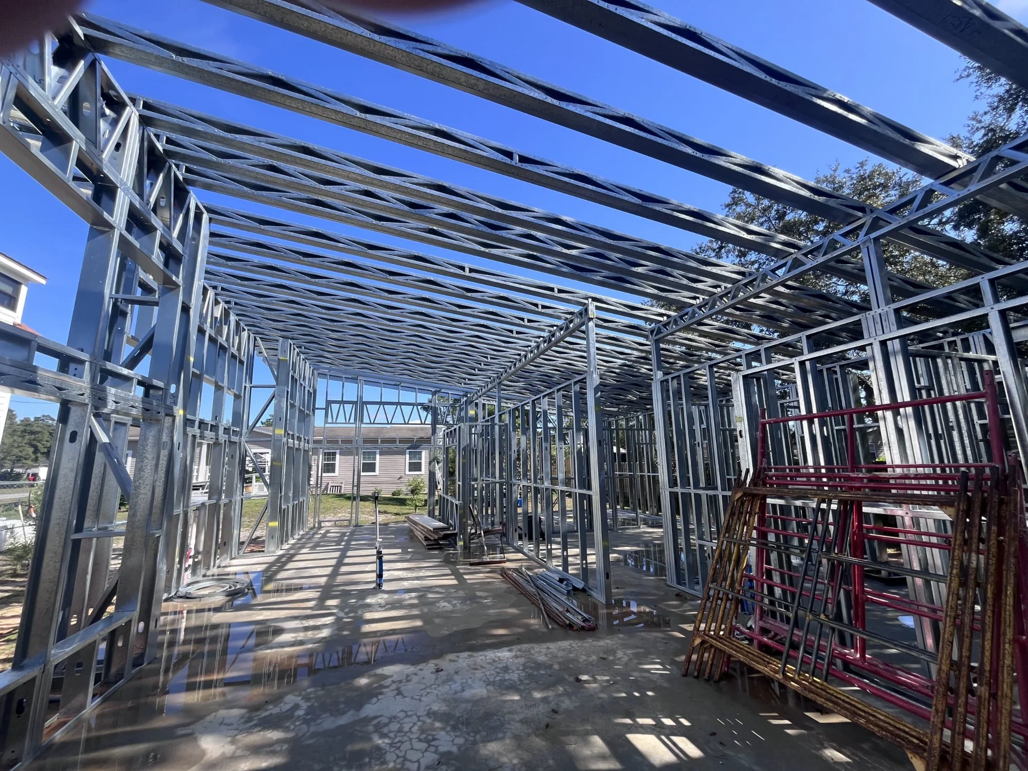 Interior steel wall and roof framing in Florida