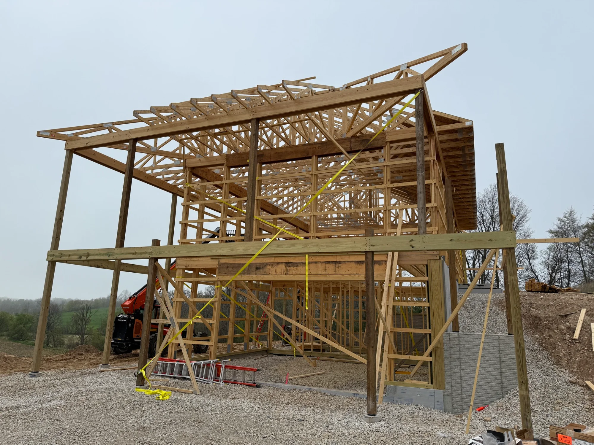 Two-story wood frame barndo with trusses in Florida
